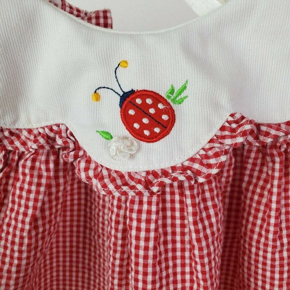 VTG Baby Dress Red Plaid Sleeveless Lady Bug 6-9M - Picture 5 of 6